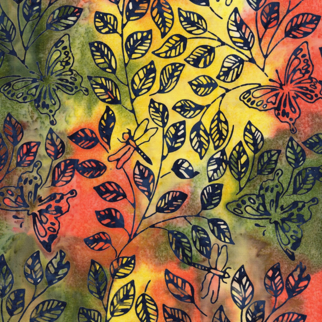 112507812 / Butterfly Dragonfly Leaves-Multi Yellow Green Orange