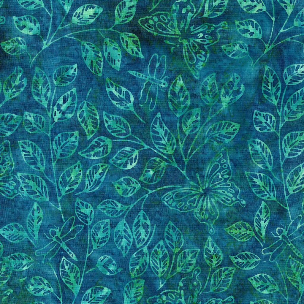 112507975 / Butterfly Dragonfly Leaves-Teal Bermuda