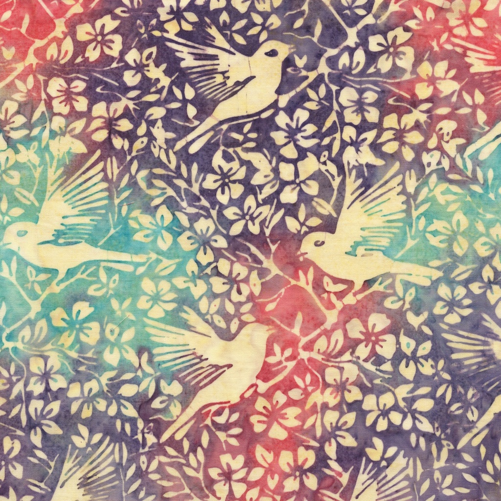 [112601826] 112601826 / Birds in Branches--Multi Pink Purple Teal