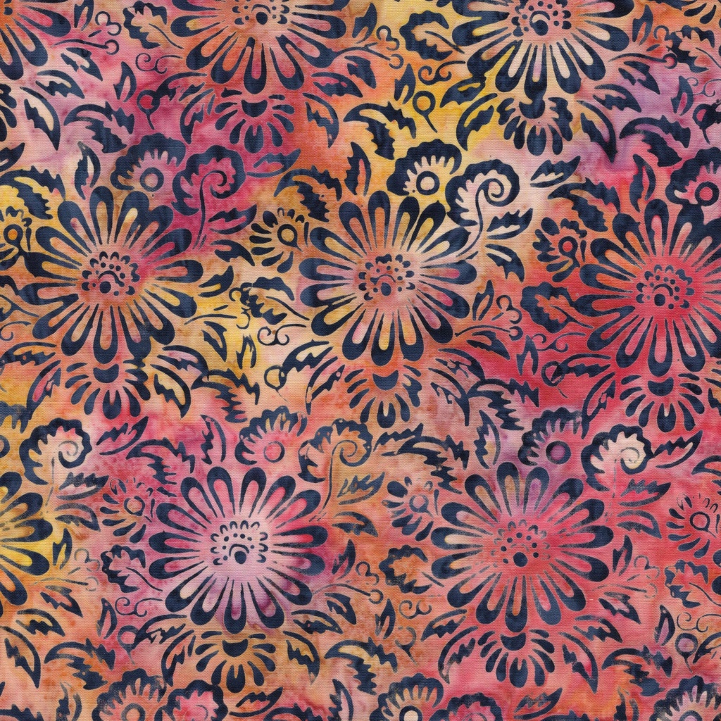 [112604810] 112604810 / Medallion Flowers--Multi Pink Orange Sunset