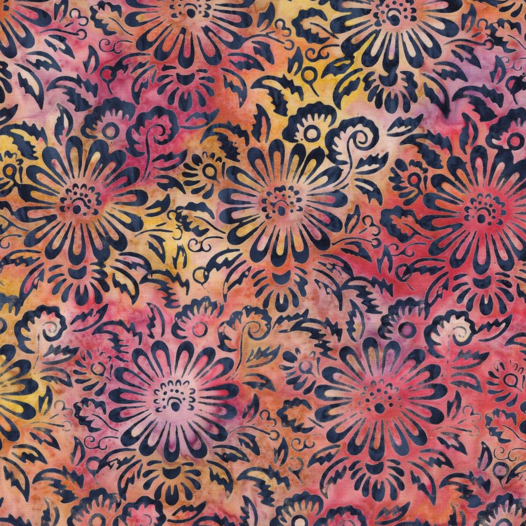 [112604810] 112604810 / Medallion Flowers--Multi Pink Orange Sunset