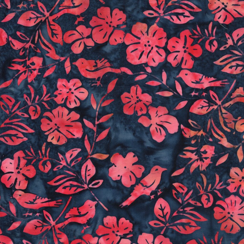 [112606575] 112606575 / Flowers Leaves and Birds-Blue Marine