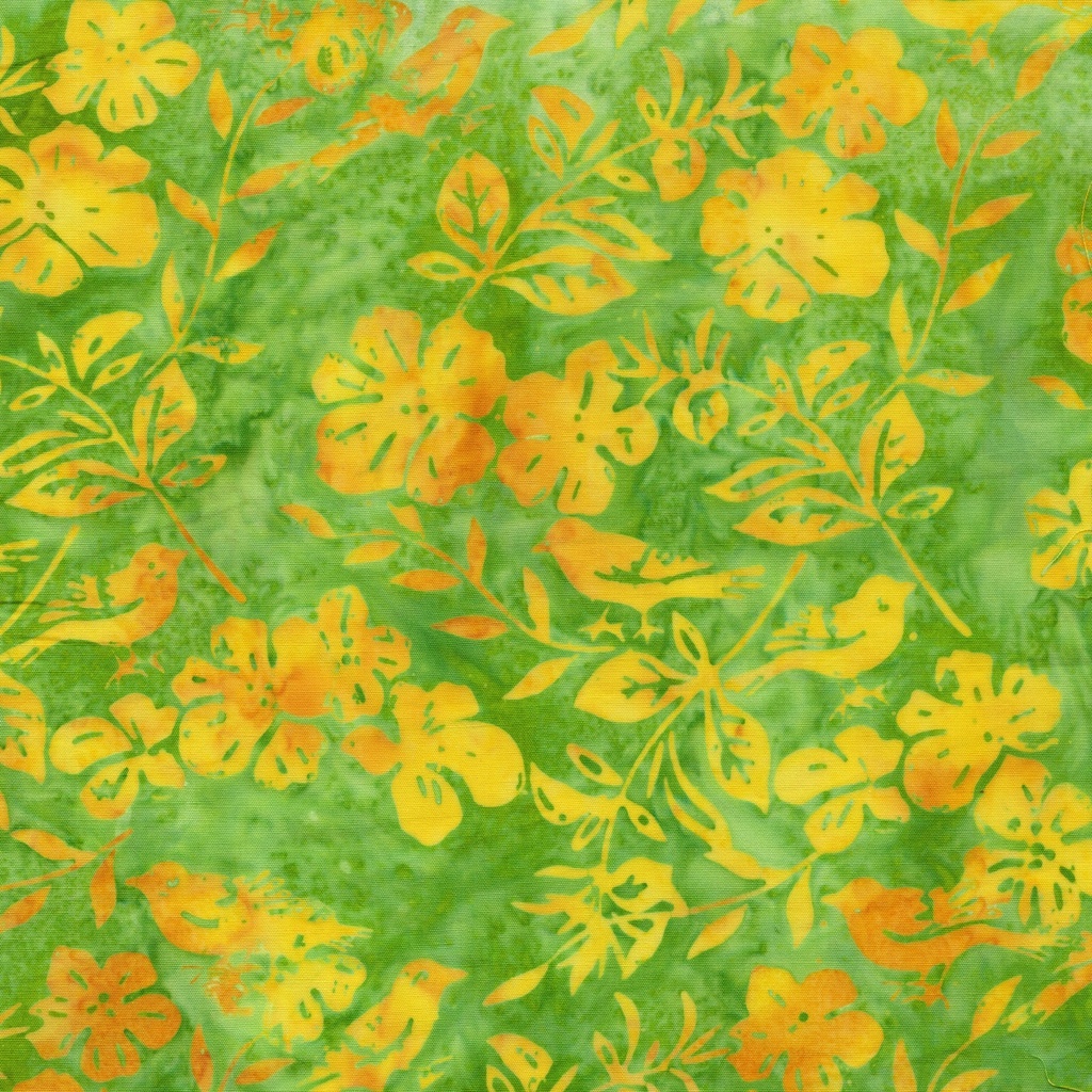 [112606610] 112606610 / Flowers Leaves and Birds-Green Honeydew