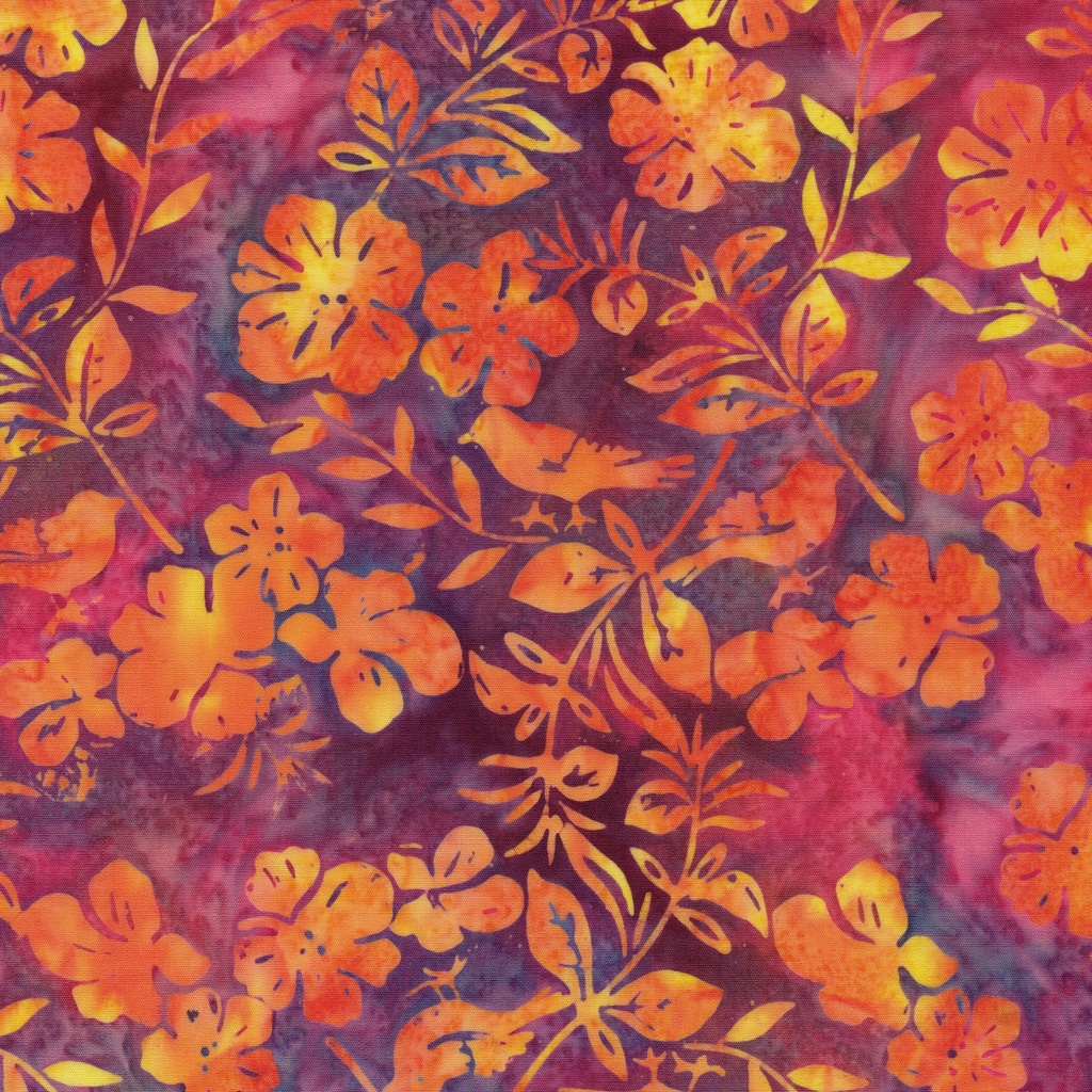 112606826 / Flowers Leaves and Birds-Multi Pink Purple