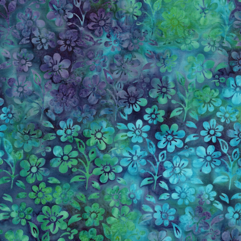 [122520829] 122520829 / Small Flowers and Leaves Multi Blue Turquoise Purple