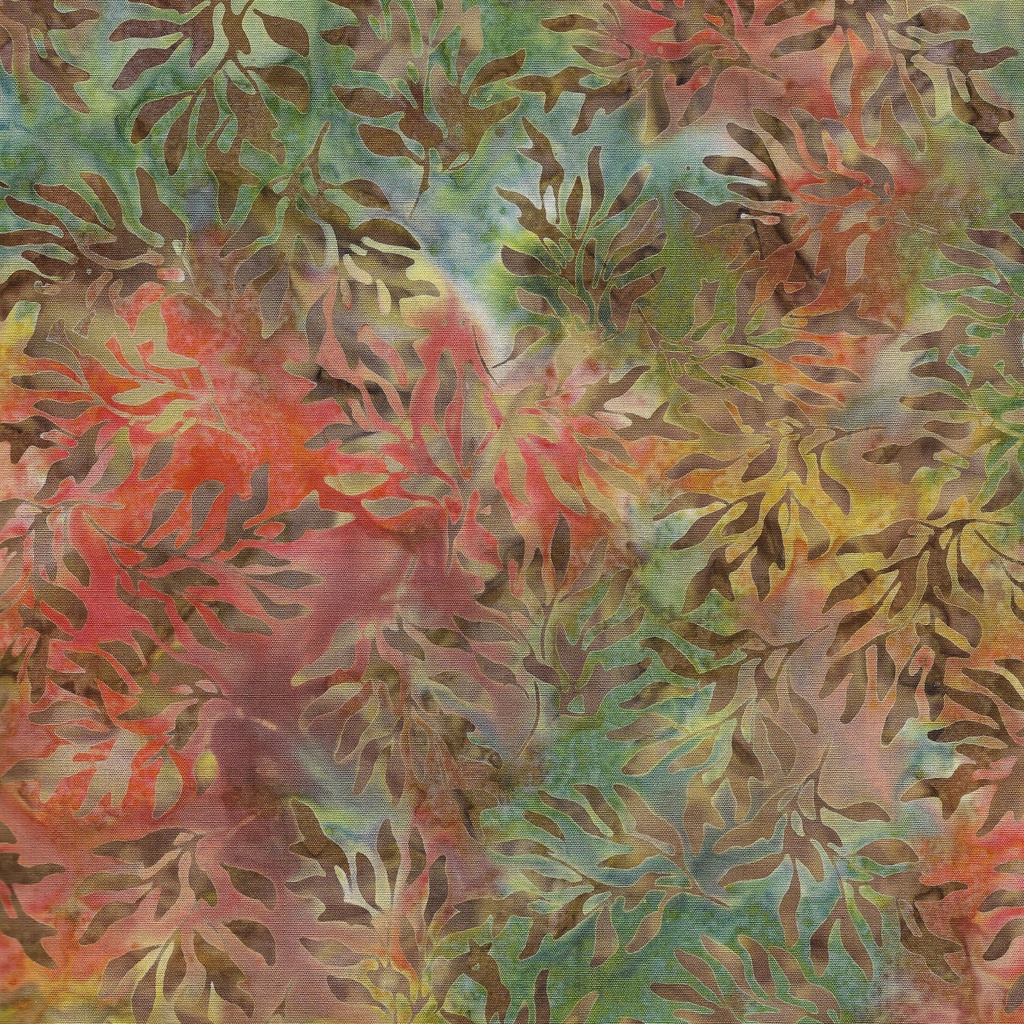 712404894 / Wavy Leaves-Multi Teal Coral Brown