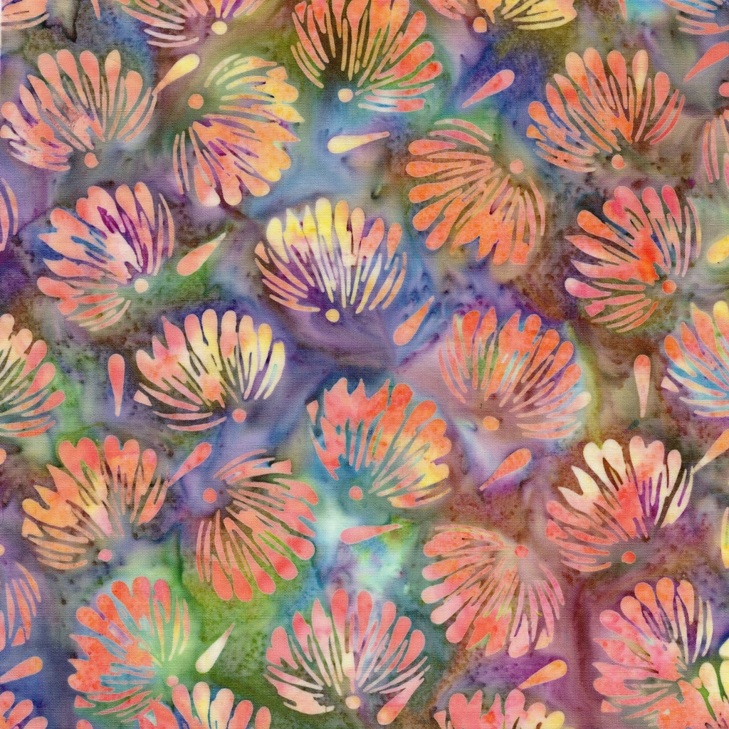 [712526825] 712526825 / Floral Fan Tossed-Multi Purple Pink Green Teal