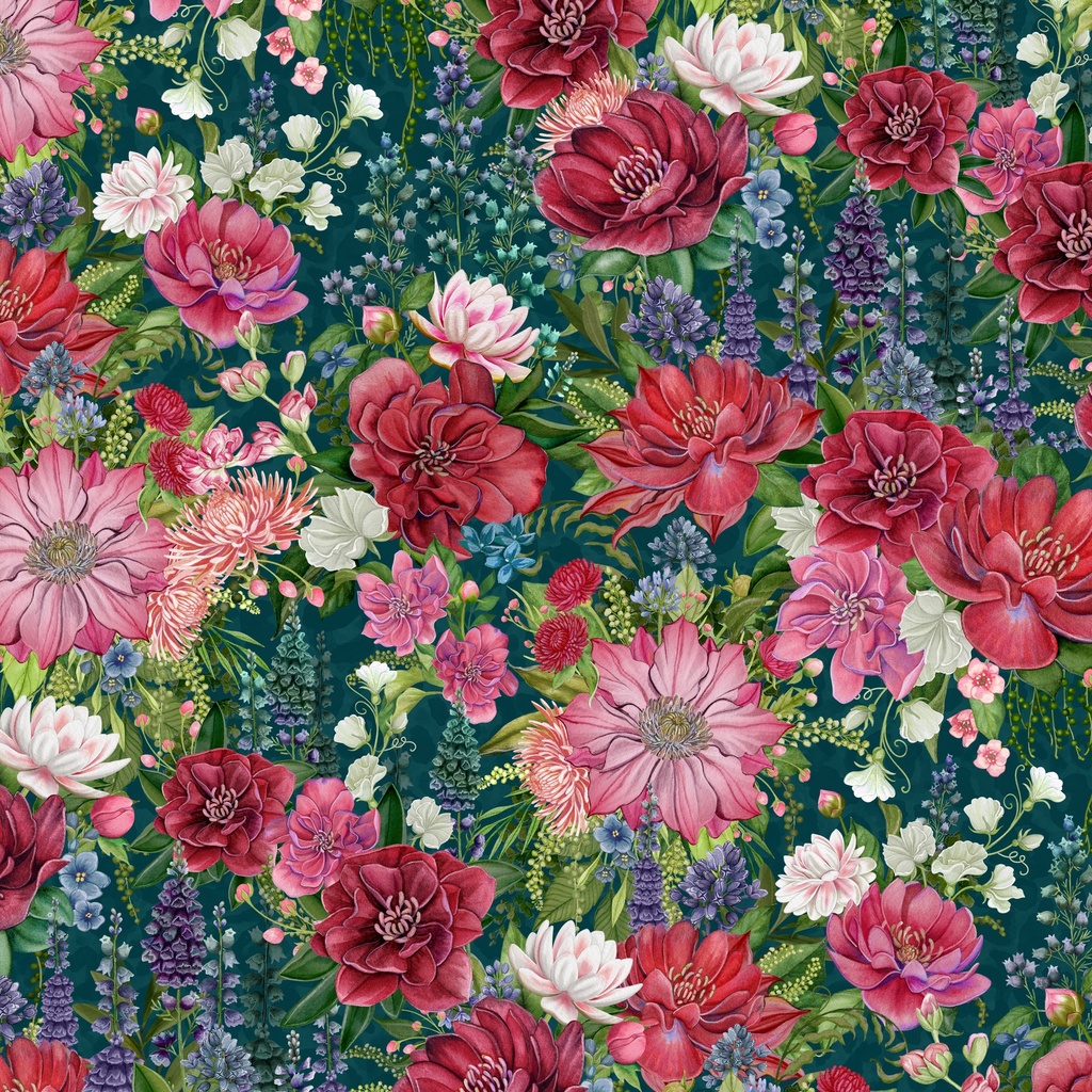 [W100-004-915] W100-004-915 / Packed Floral-Teal