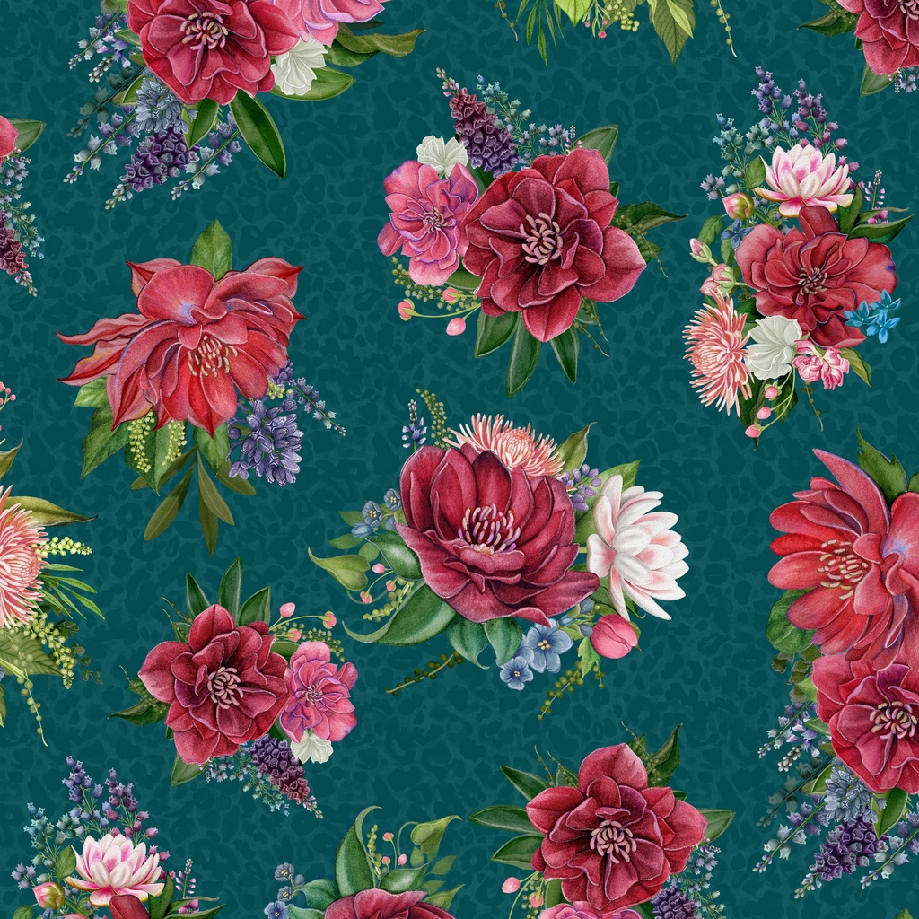 W100-005-916 / Floral Bouquets-Teal