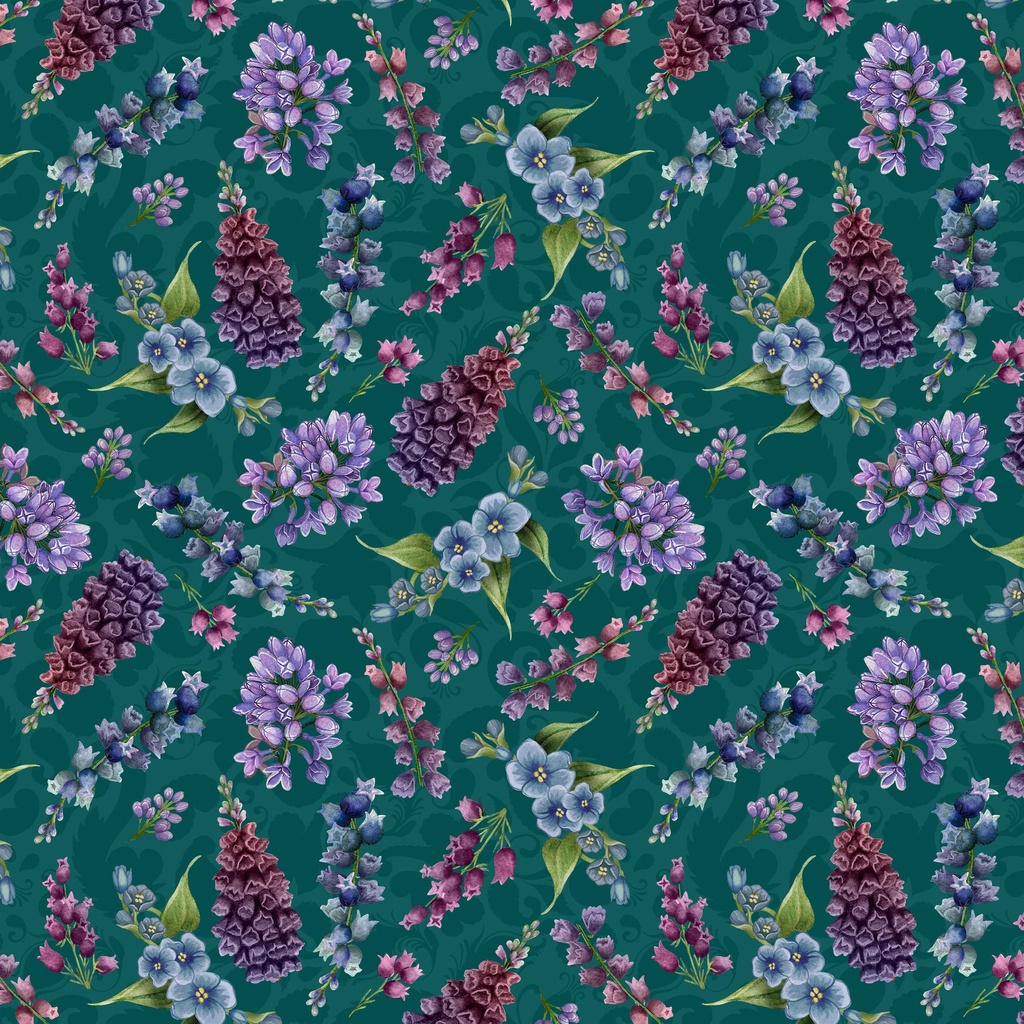 [W100-006-945] W100-006-945 / Small Floral-Teal