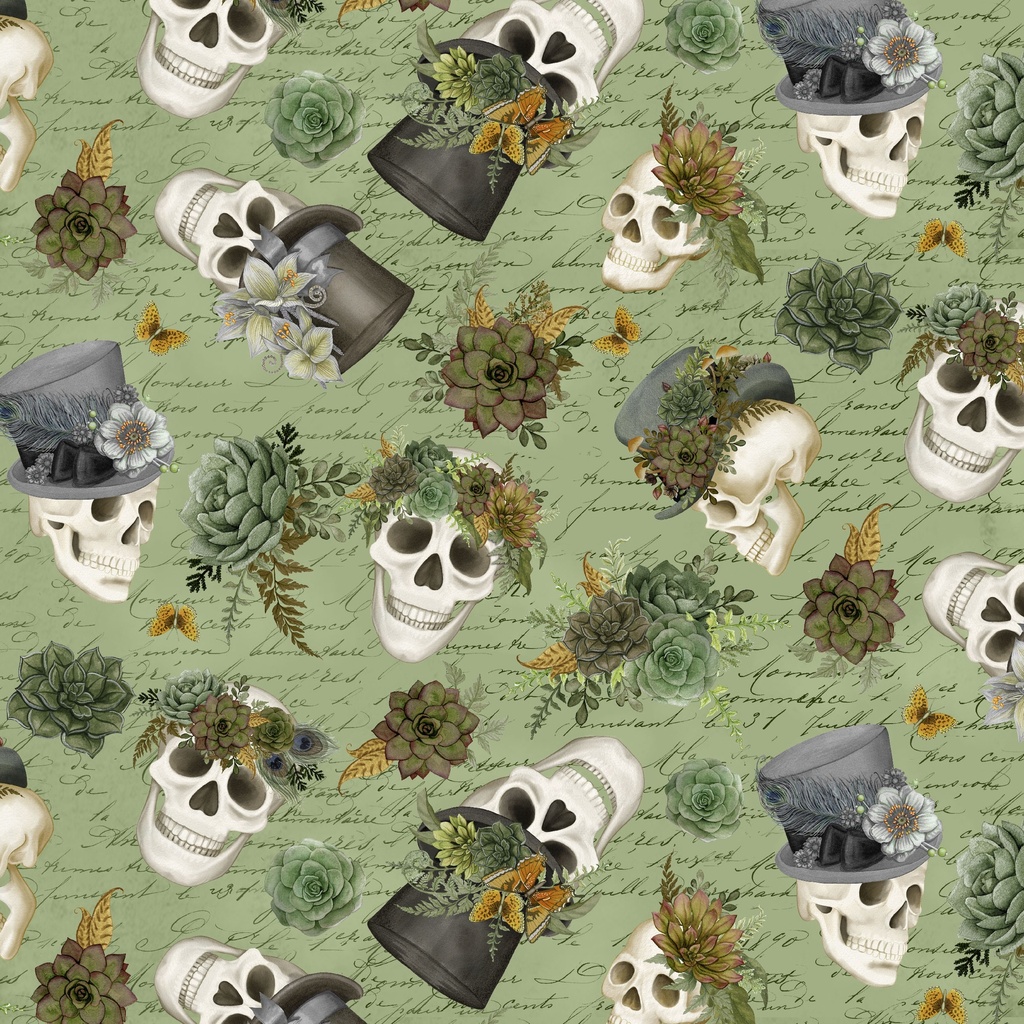 [W100-018-607] W100-018-607 / Skulls and Hats - Sage