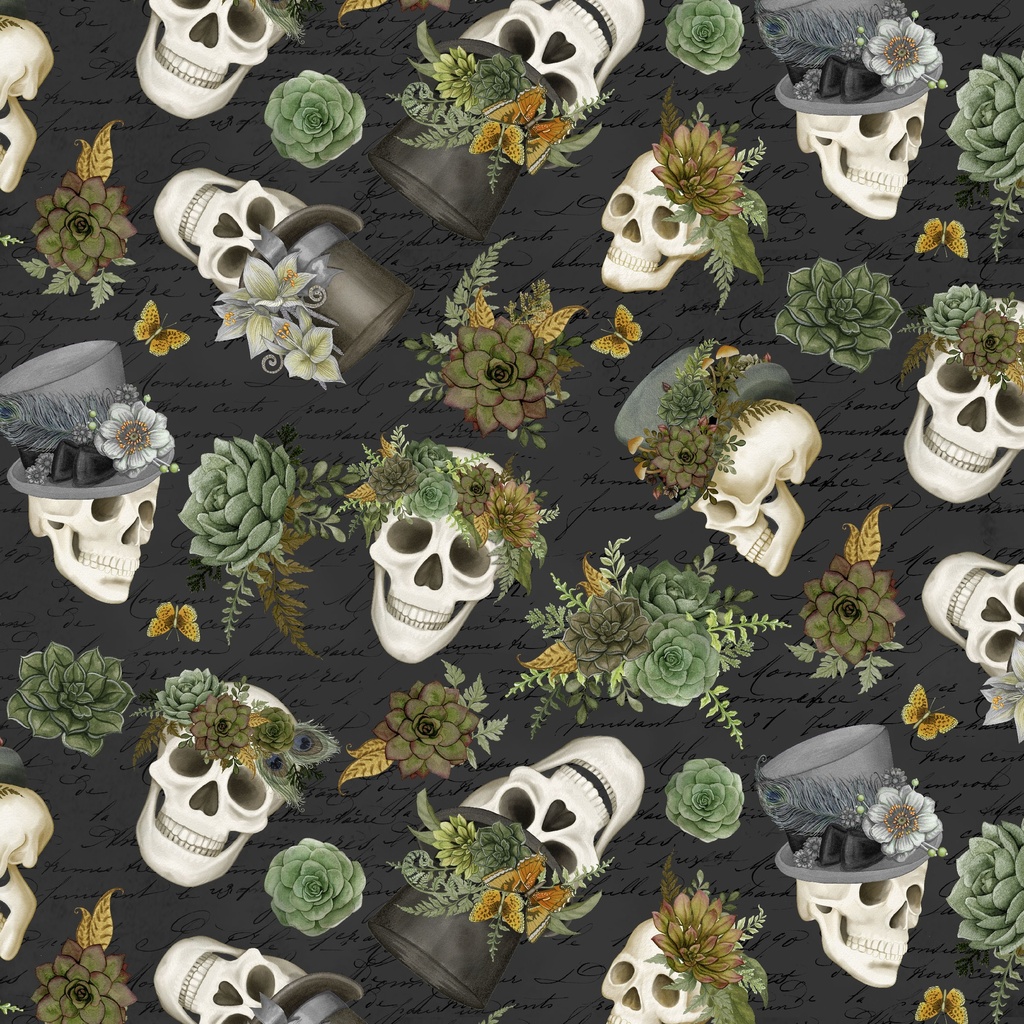 [W100-018-707] W100-018-707 / Skulls and Hats - Black