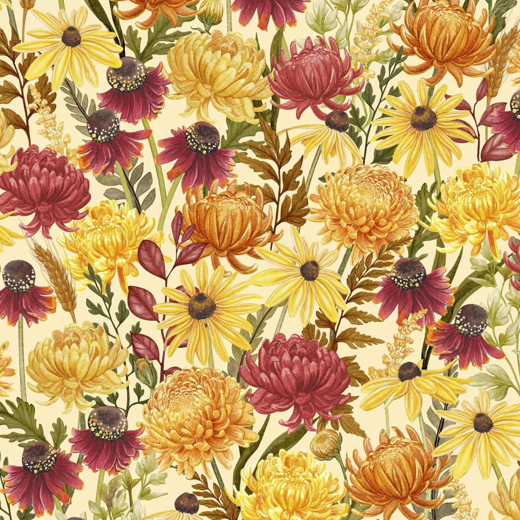 W100-026-023 / Packed Floral-Cream