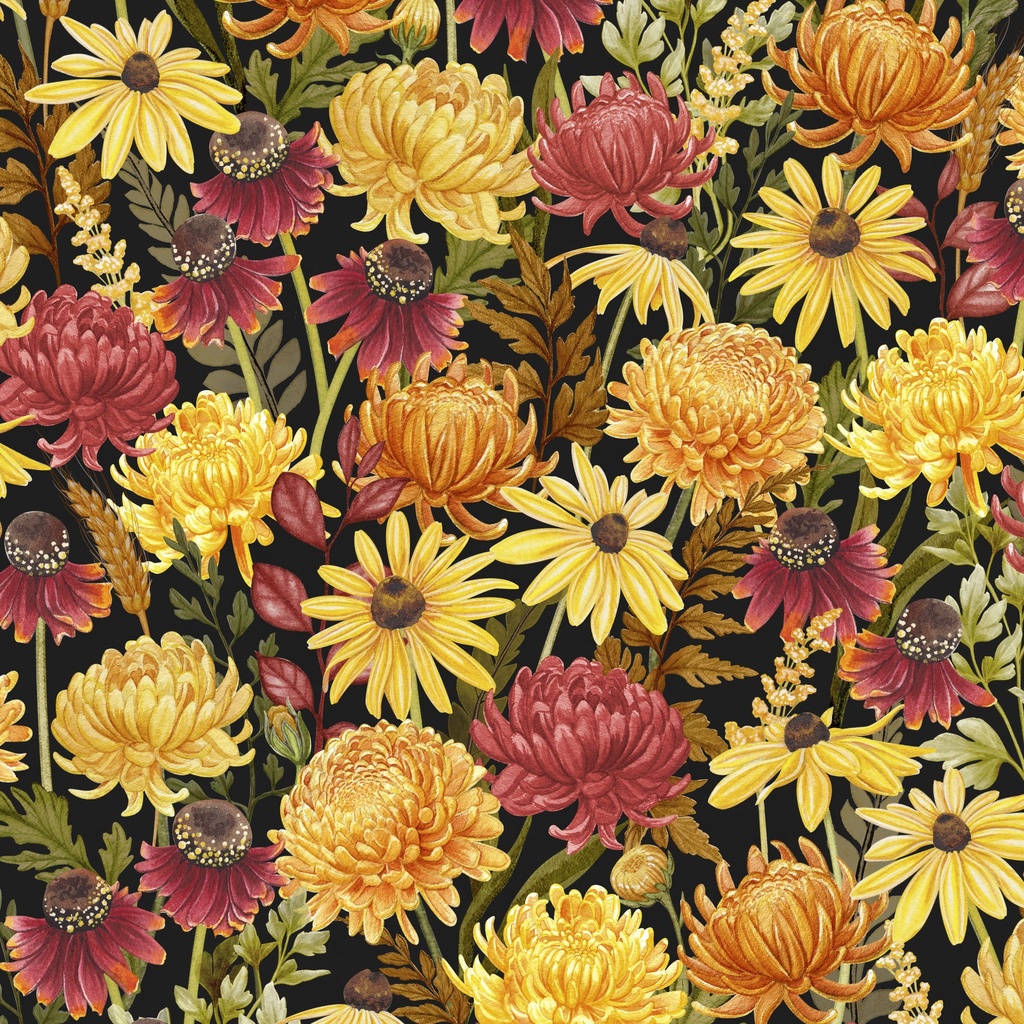 [W100-026-723] W100-026-723 / Packed Floral-Black