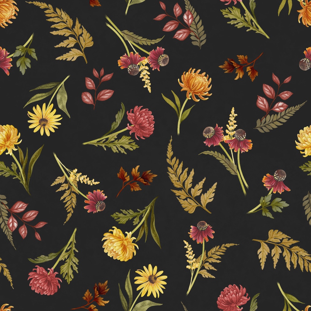 [W100-028-723] W100-028-723 / Floral Toss-Black