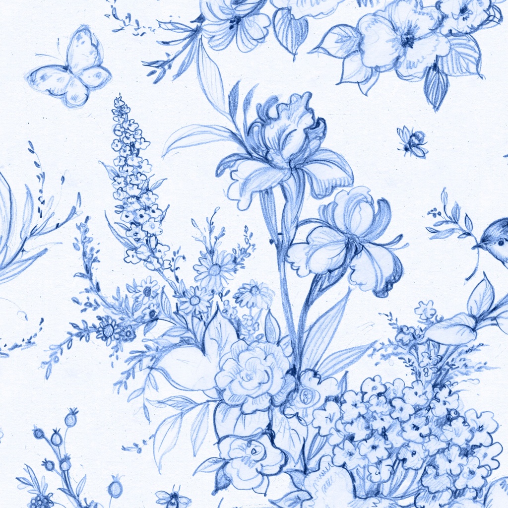 [W105-002-055] W105-002-055 / Large Toile-White/Blue