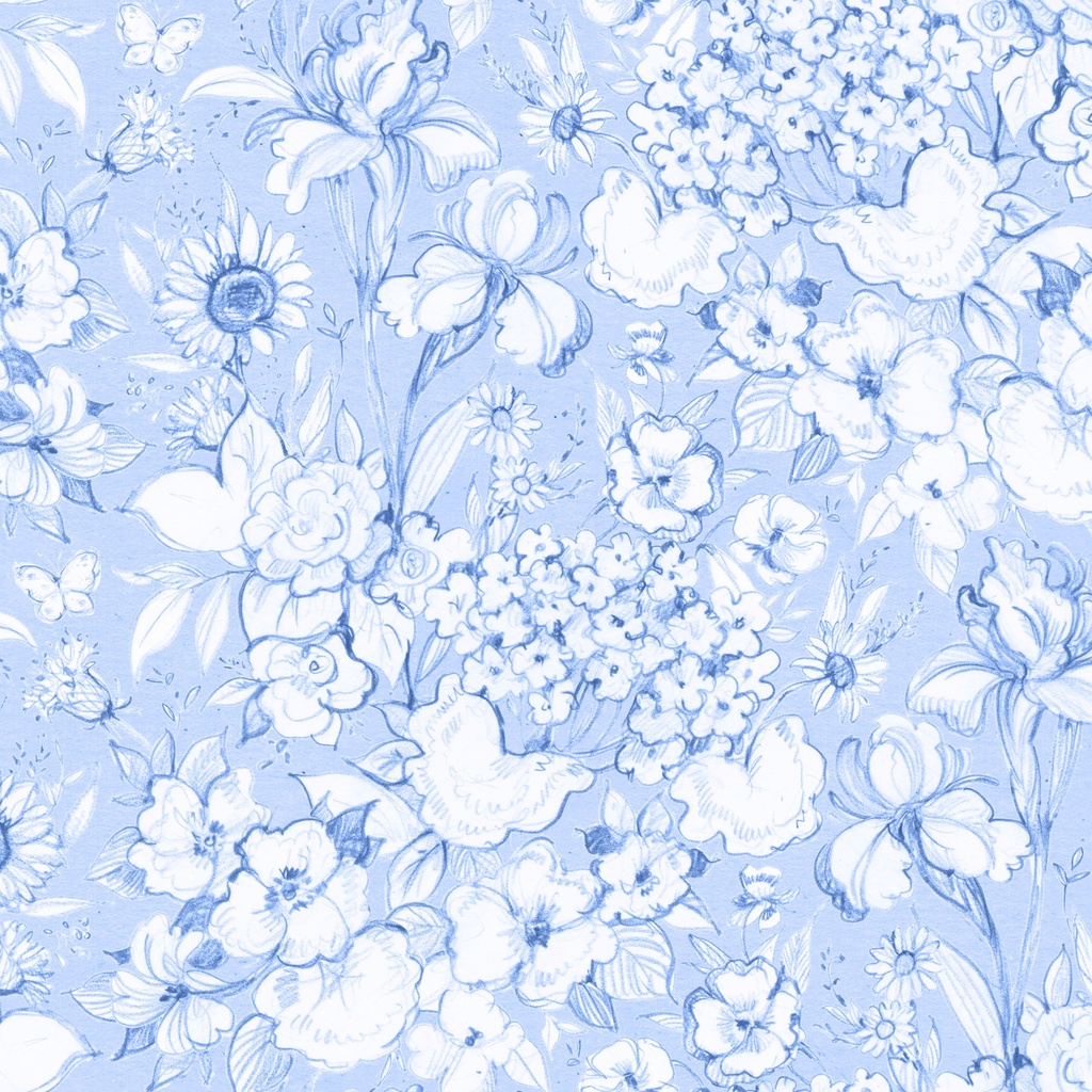 W105-003-505 / Packed Floral-Lt Blue/White