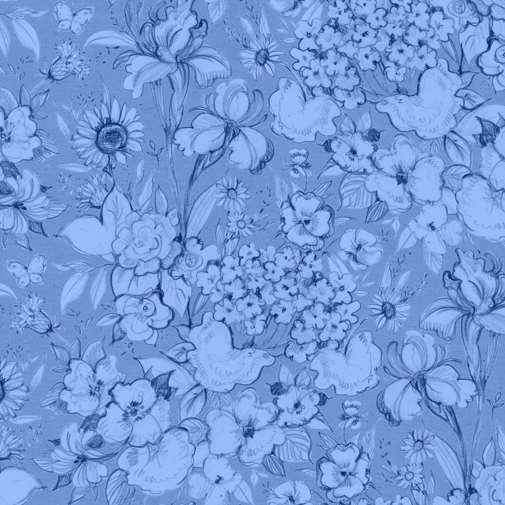 [W105-003-555] W105-003-555 / Packed Floral-Blue/Blue