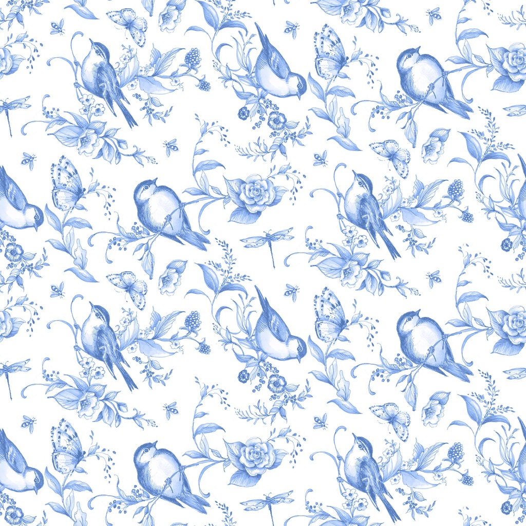 W105-004-055 / Birds & Bees-White/Blue