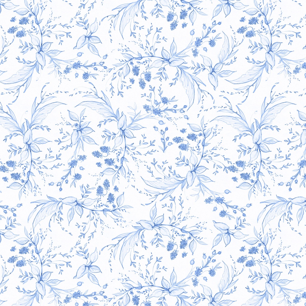 W105-006-055 / Berries & Leaves-White/Blue