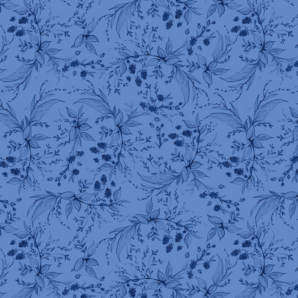 [W105-006-555] W105-006-555 / Berries & Leaves-Blue/Dk Blue