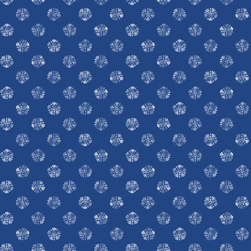 [W105-009-570] W105-009-570 / Floral Dots-Dk Blue/White
