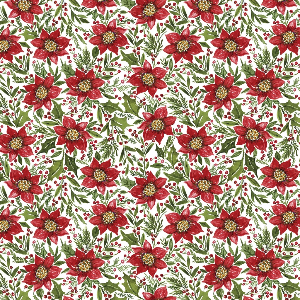 W105-034-036 / Poinsettia and Holly-White