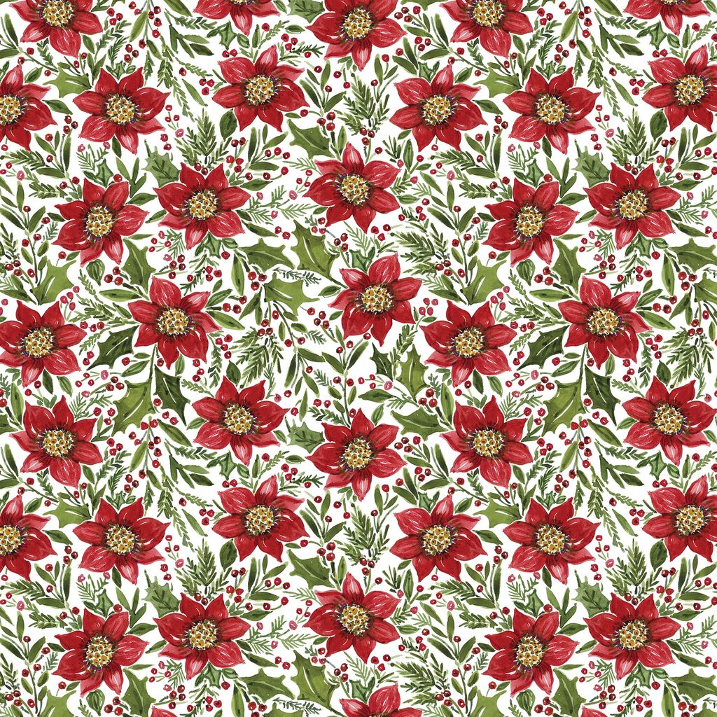 [W105-034-036] W105-034-036 / Poinsettia and Holly-White