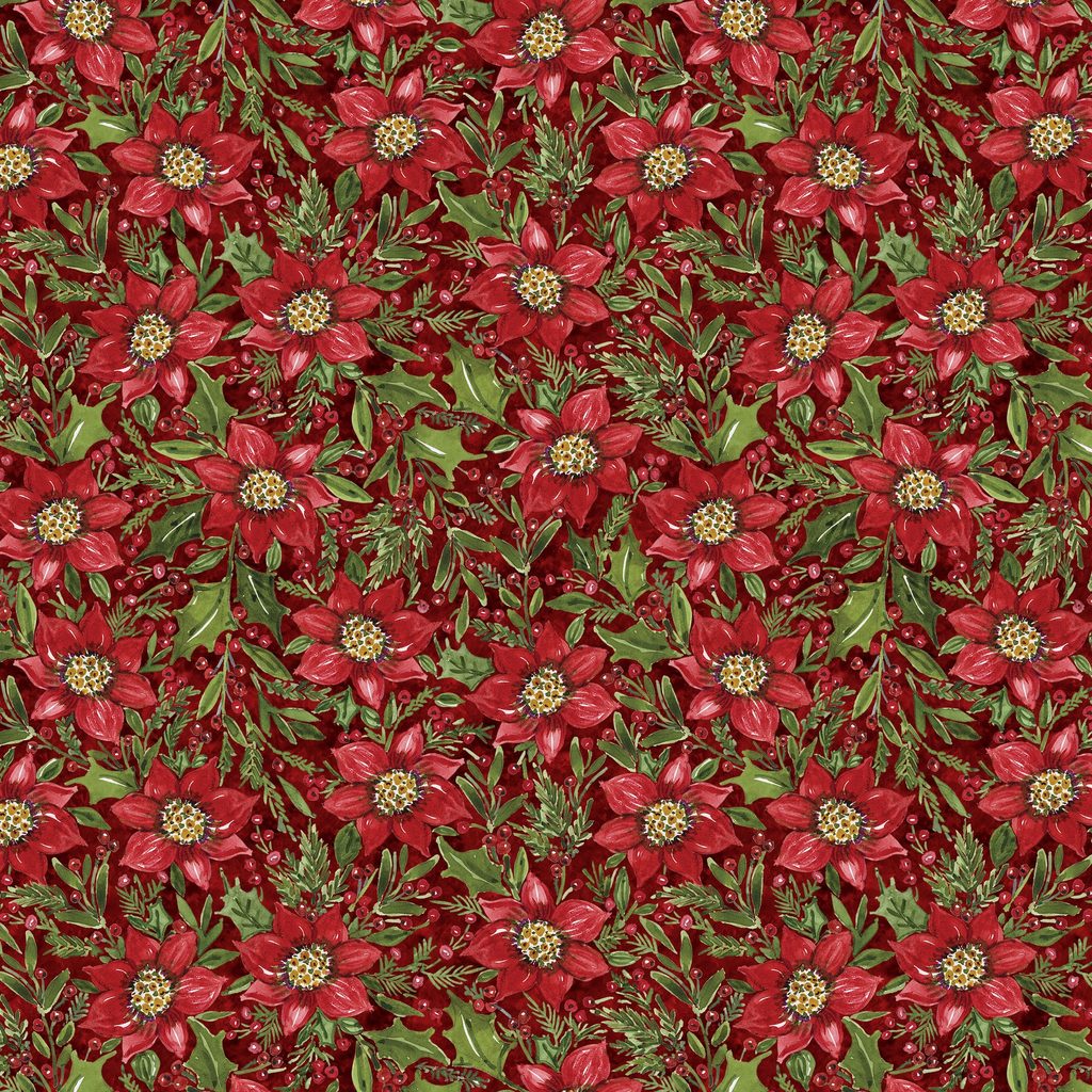 [W105-034-336] W105-034-336 / Poinsettia and Holly-Red