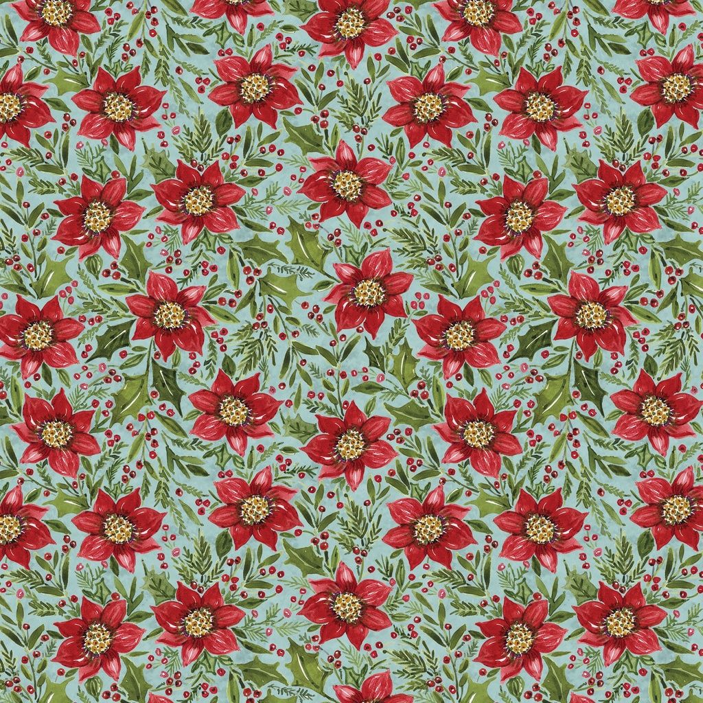 [W105-034-536] W105-034-536 / Poinsettia and Holly-Blue