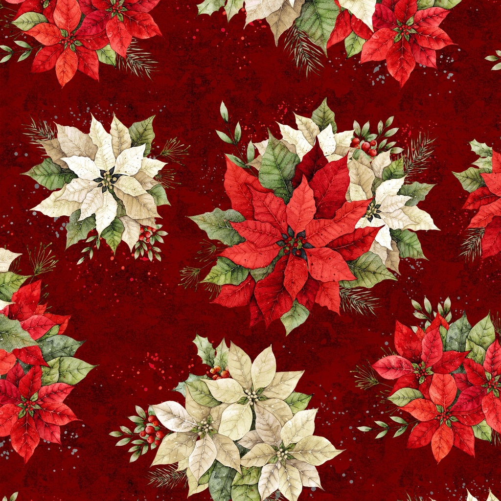 [W110-007-330] W110-007-330 / Poinsettia Bouquets-Dark Red