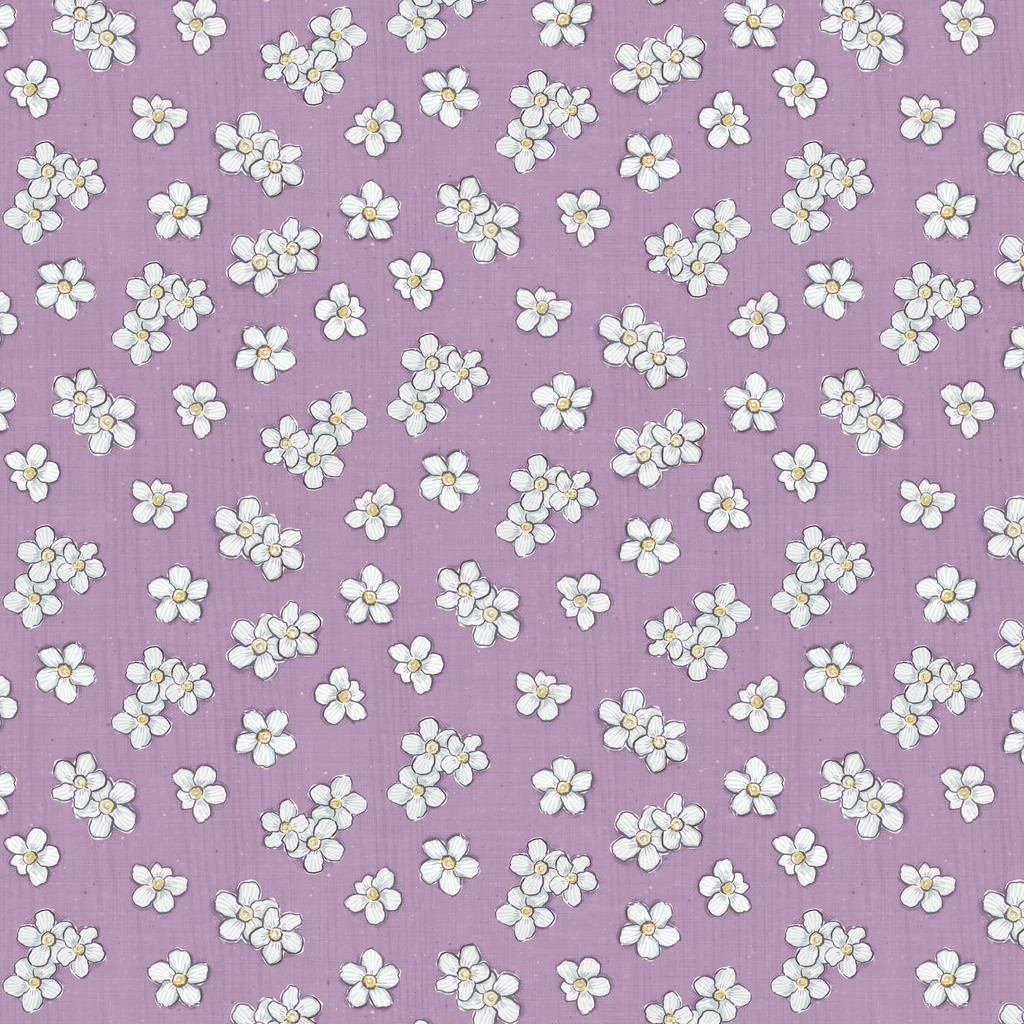 [W115-007-102] W115-007-102 / White Floral Toss-Purple