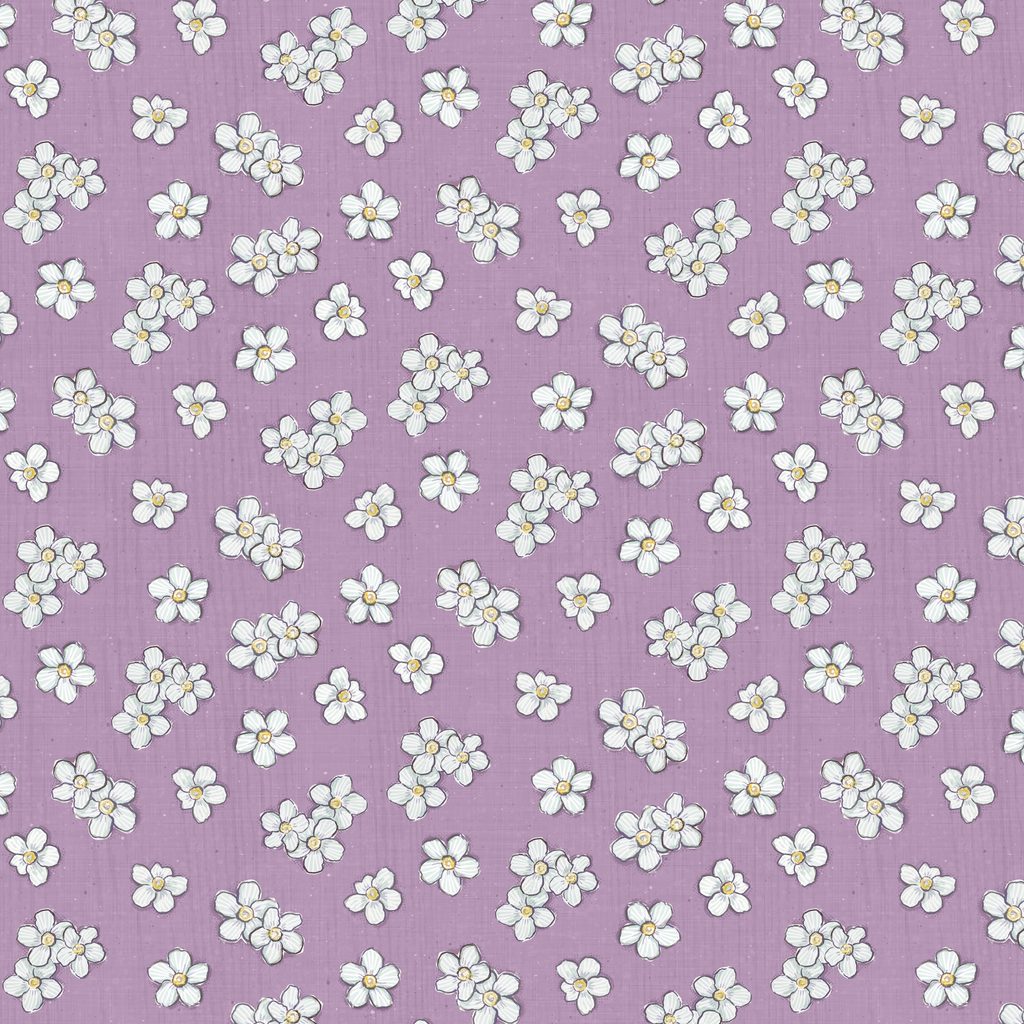 [W115-007-102] W115-007-102 / White Floral Toss-Purple