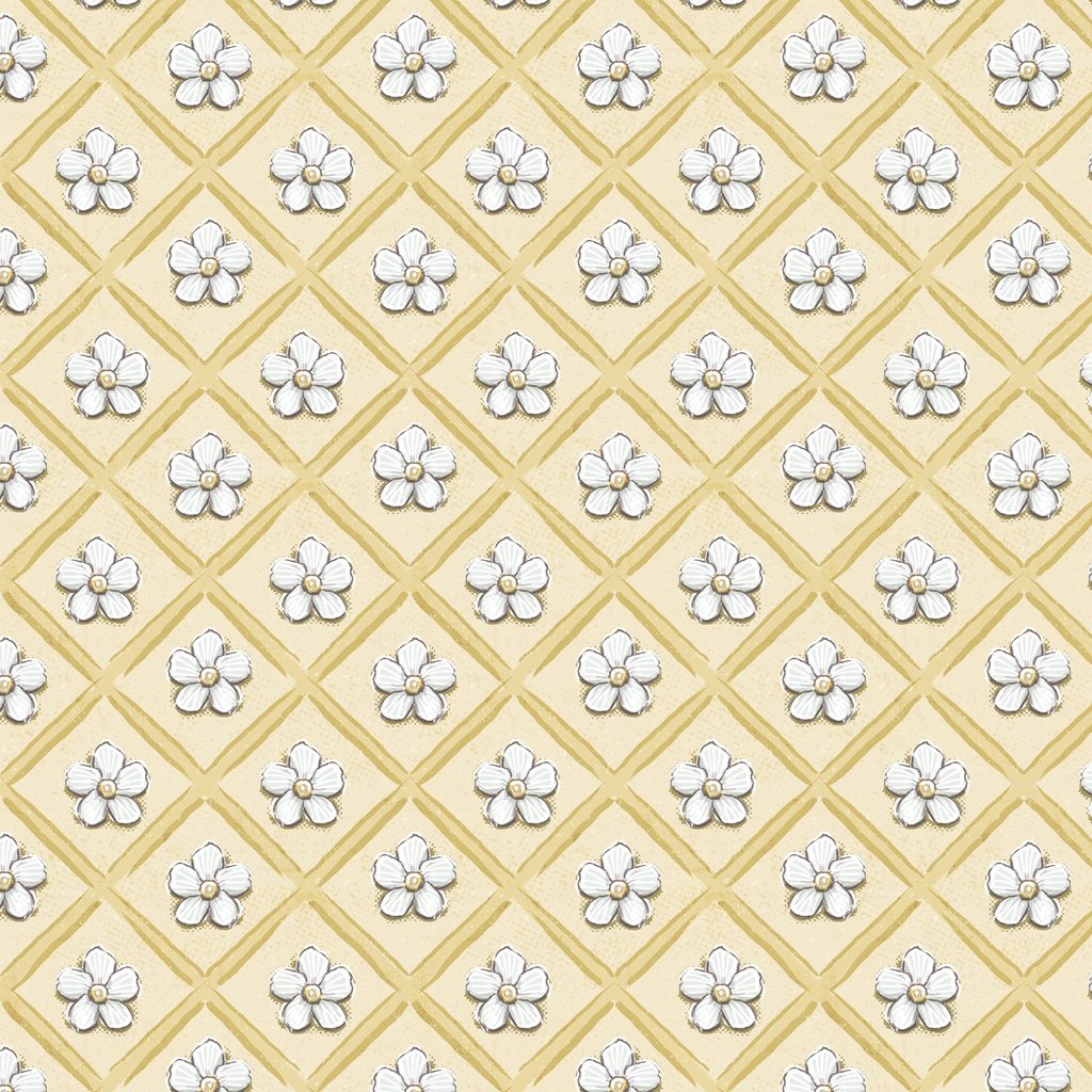 [W115-011-220] W115-011-220 / Floral Grid-Yellow