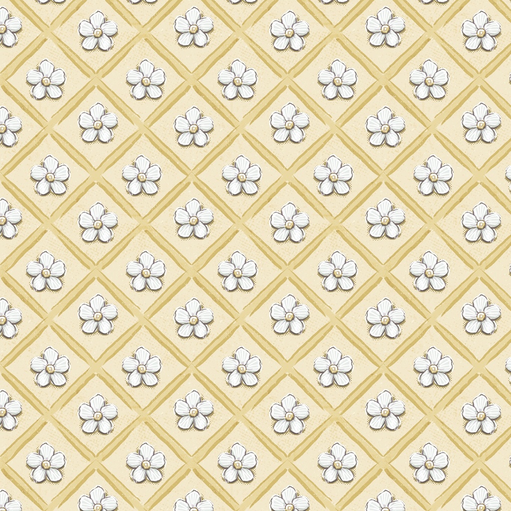 [W115-011-220] W115-011-220 / Floral Grid-Yellow