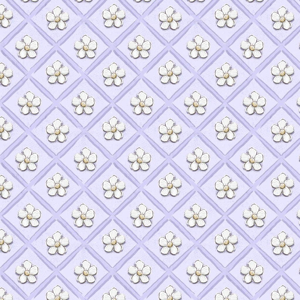 [W115-011-440] W115-011-440 / Floral Grid-Purple