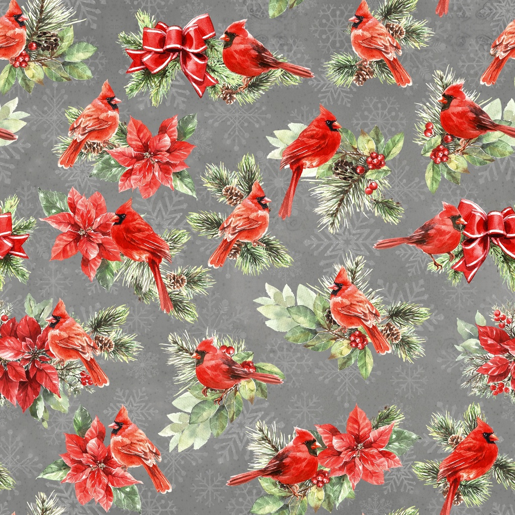 W120-006-736 / Cardinals & Poinsettias-Dark Gray