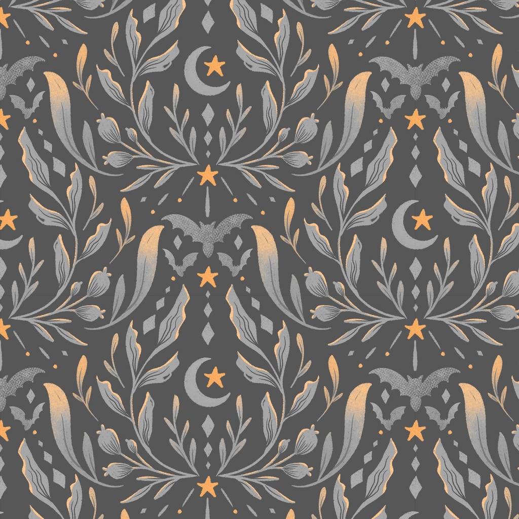 [W125-004-727] W125-004-727 / Damask - Gray/Orange