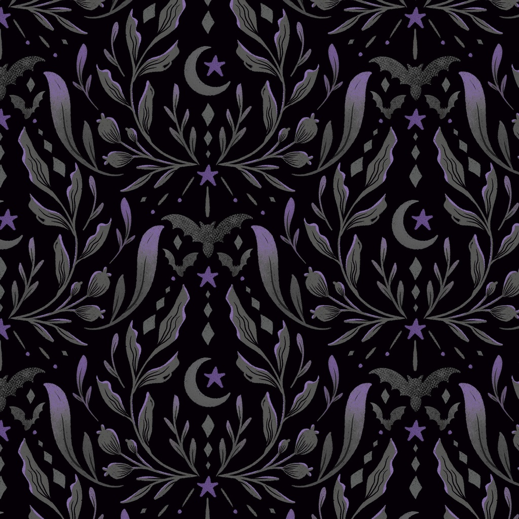 [W125-004-747] W125-004-747 / Damask - Black/Purple