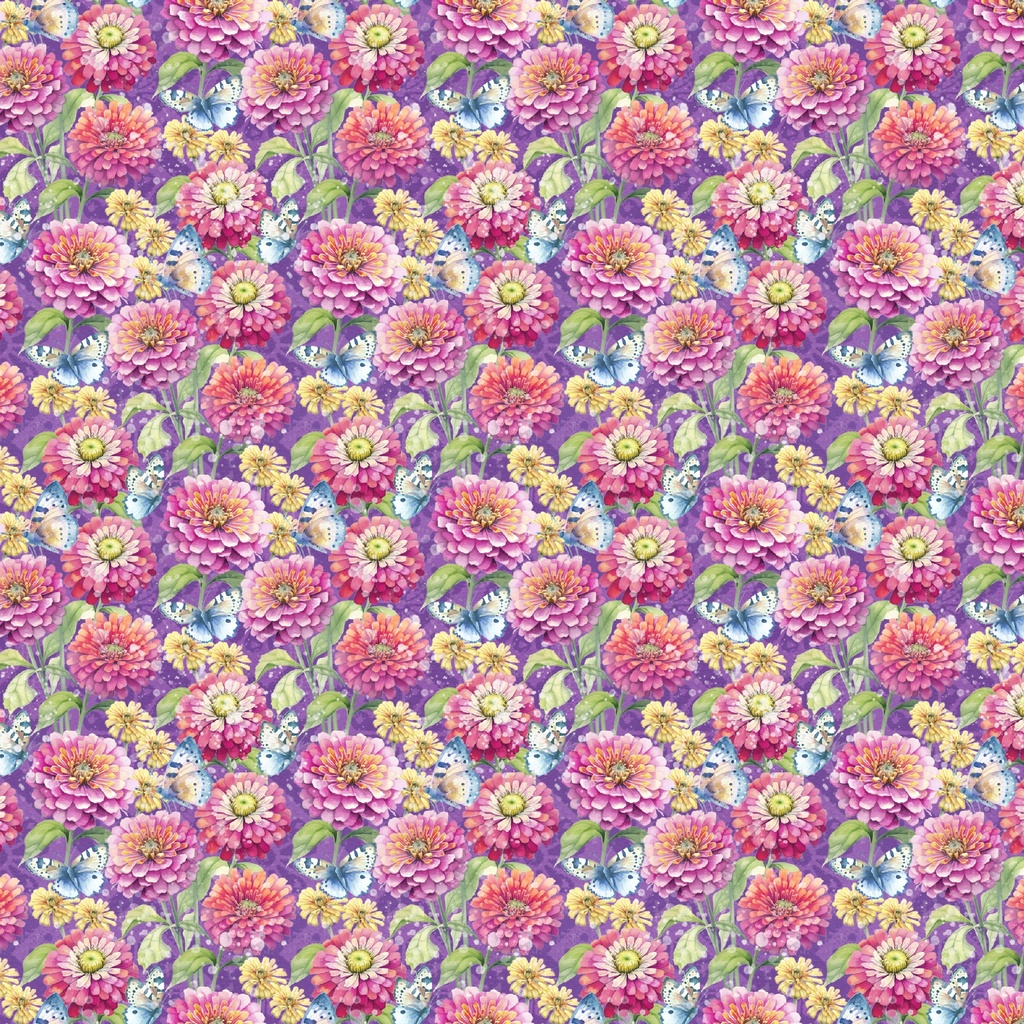 [W130-009-415] W130-009-415 / Flowers & Butterflies-Purple