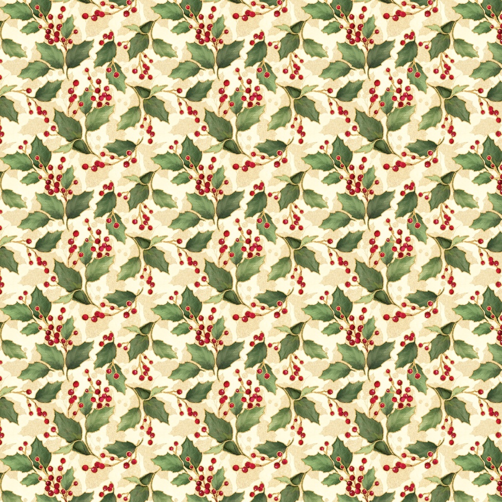 [W130-020-063] W130-020-063 / Holly and Berries - Cream