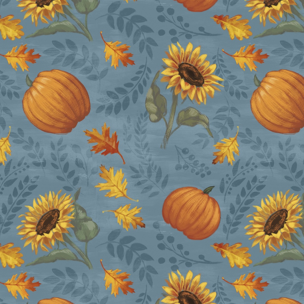 [W135-012-526] W135-012-526 / Sunflowers & Pumpkins - Blue