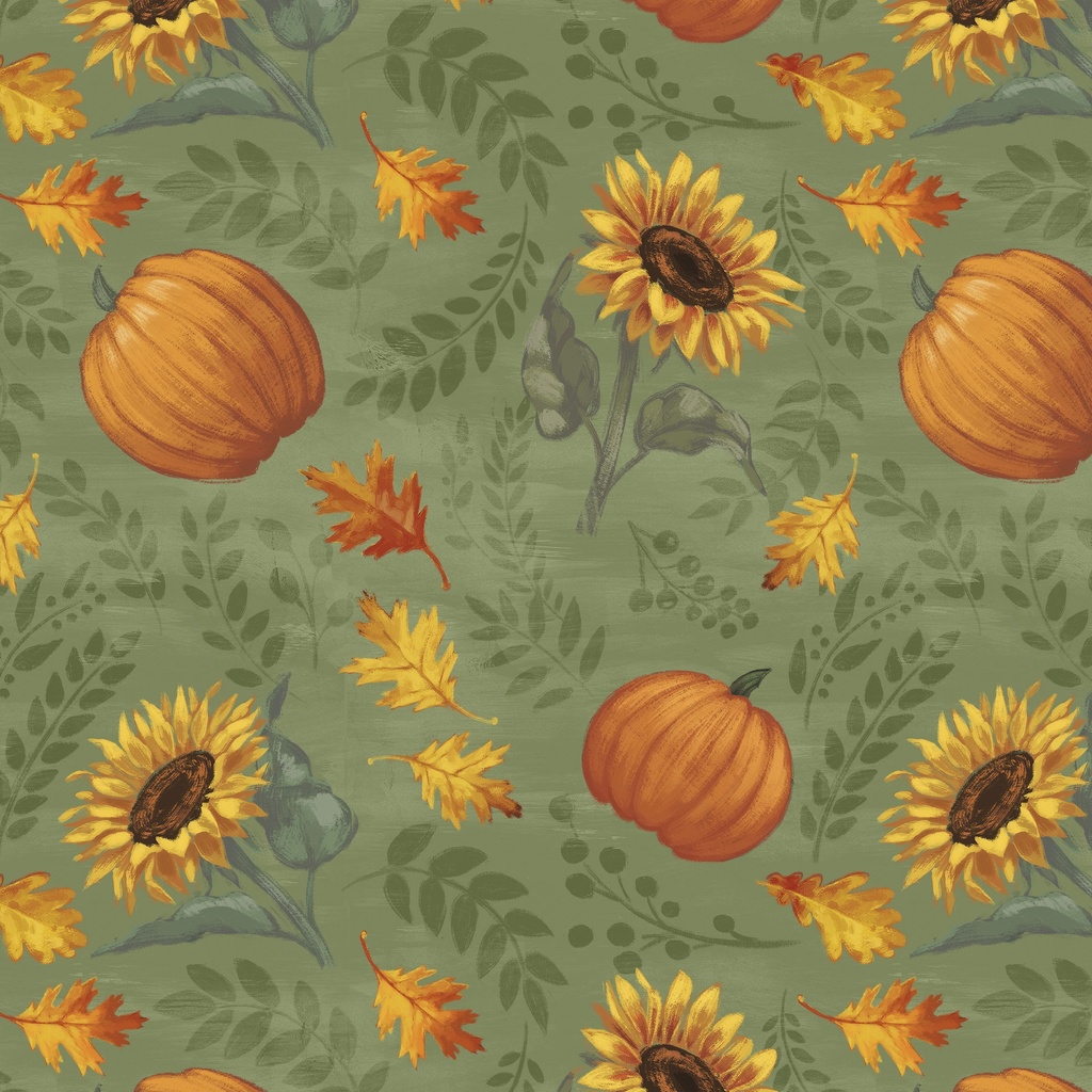[W135-012-626] W135-012-626 / Sunflowers & Pumpkins - Green