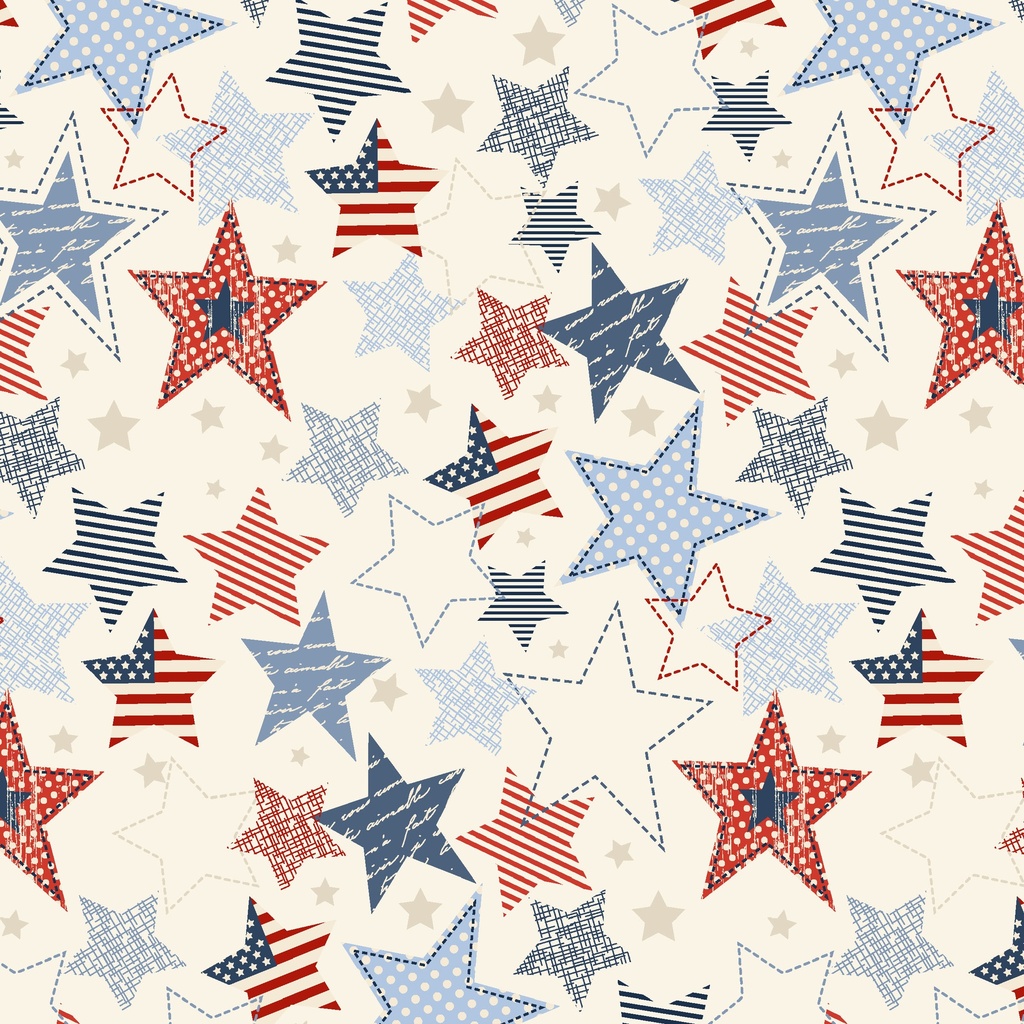 W140-005-035 / Large Stars-Cream Multi