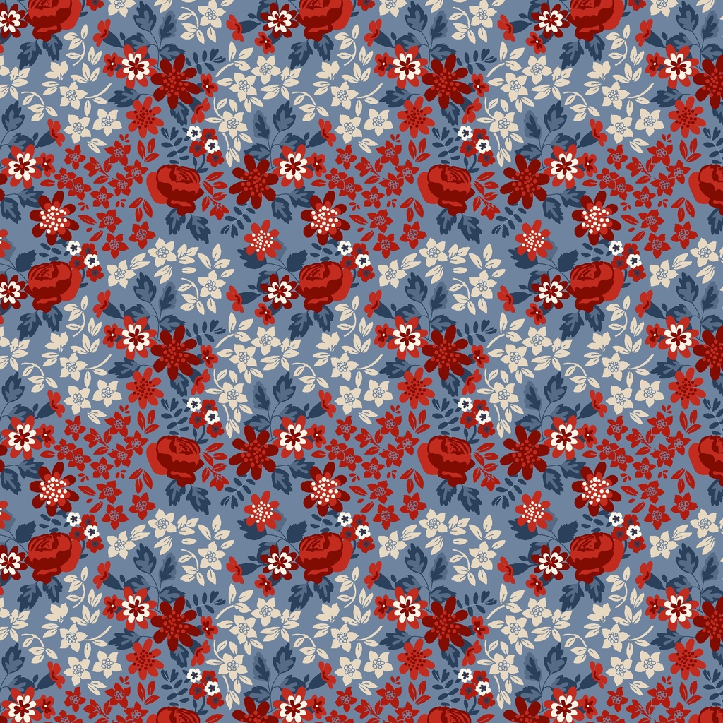 [W140-006-535] W140-006-535 / Rose Floral-Blue Multi