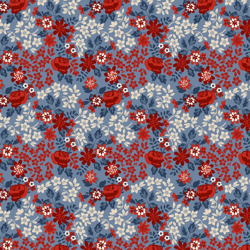 [W140-006-535] W140-006-535 / Rose Floral-Blue Multi