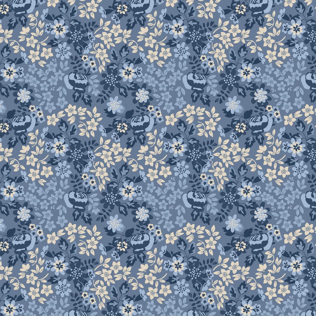 [W140-006-550] W140-006-550 / Rose Floral-Blue Tonal