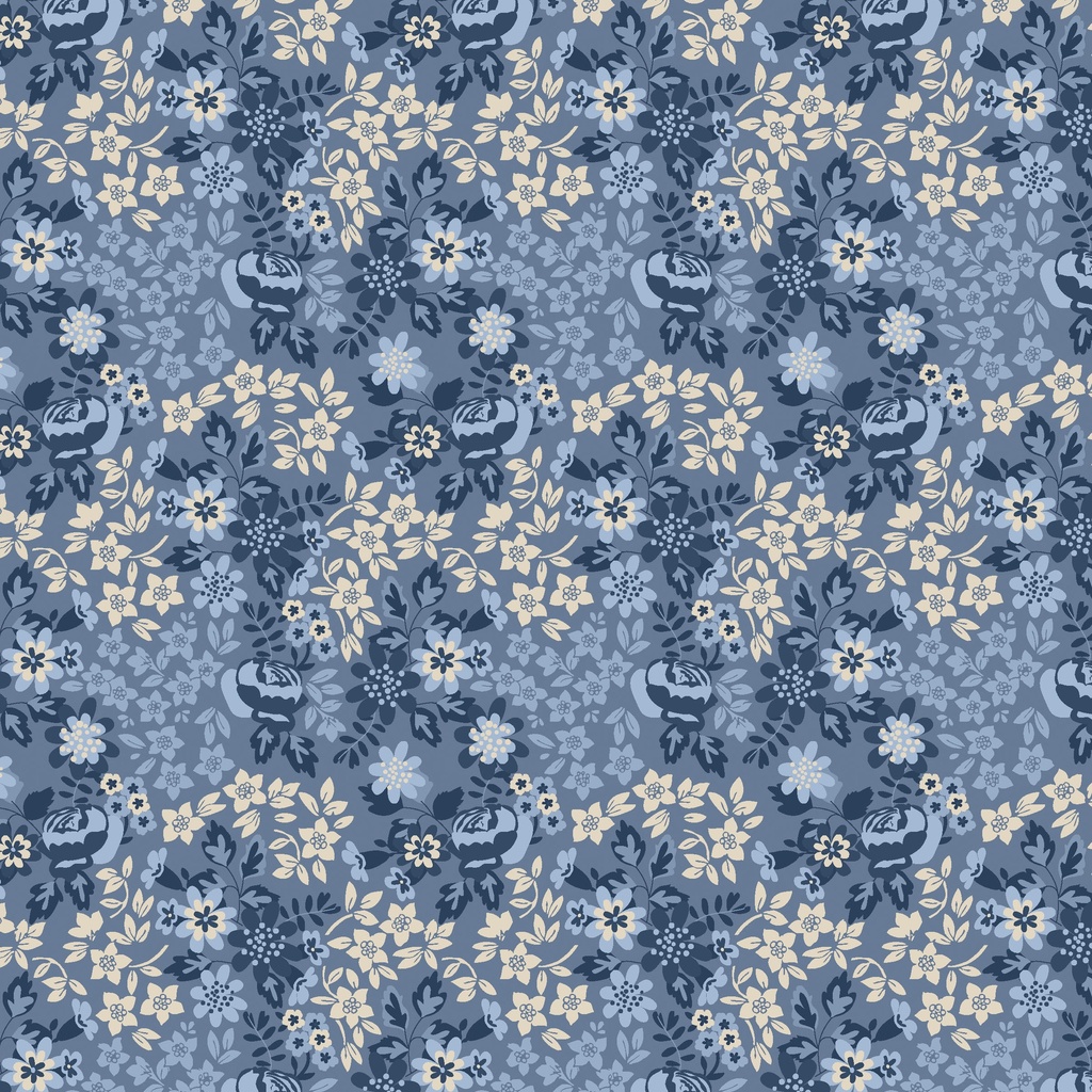 [W140-006-550] W140-006-550 / Rose Floral-Blue Tonal