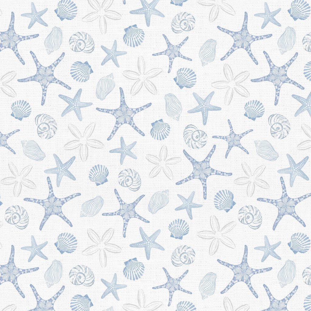 [W145-005-500] W145-005-500 / Starfish and Seashells-White