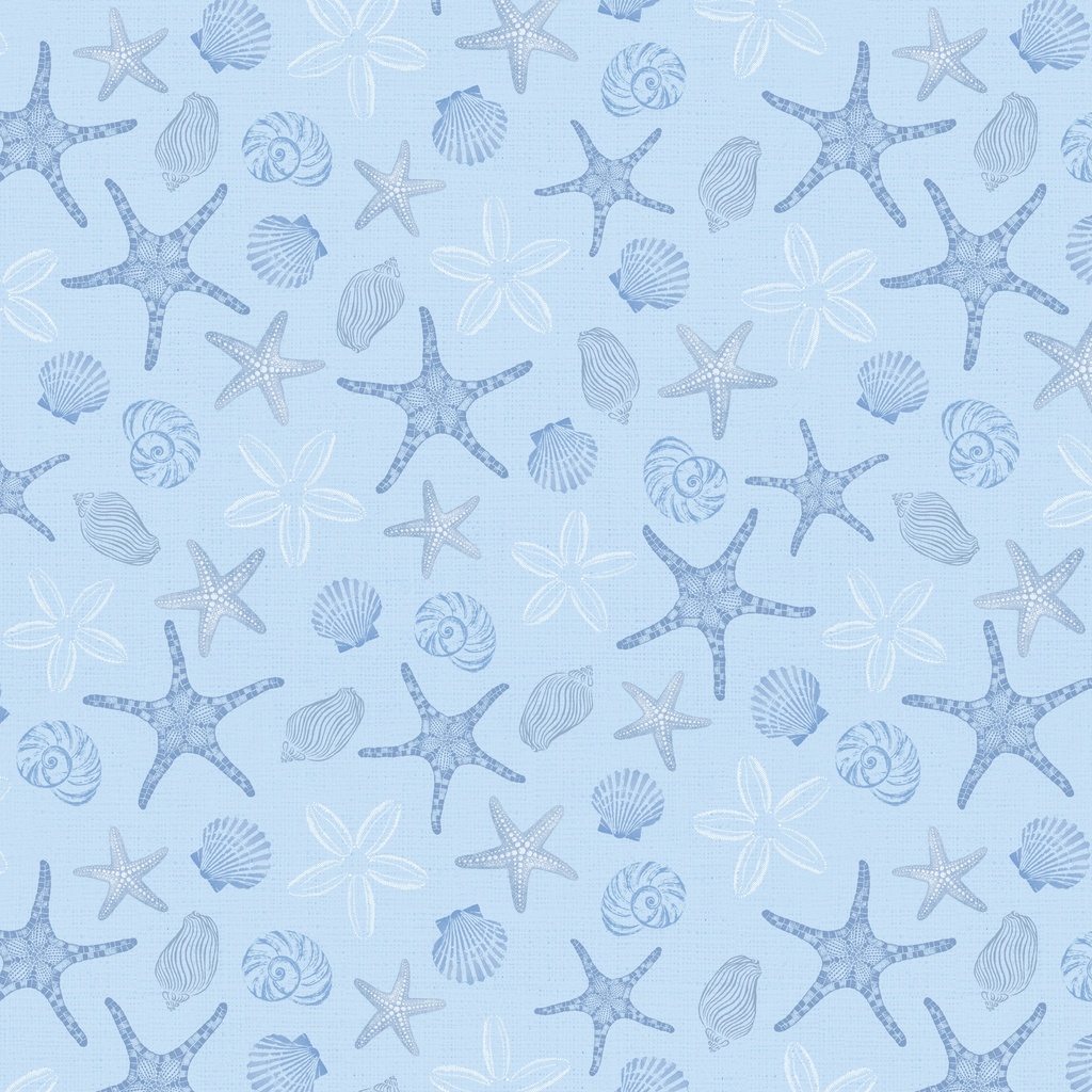 [W145-005-517] W145-005-517 / Starfish and Seashells-Blue